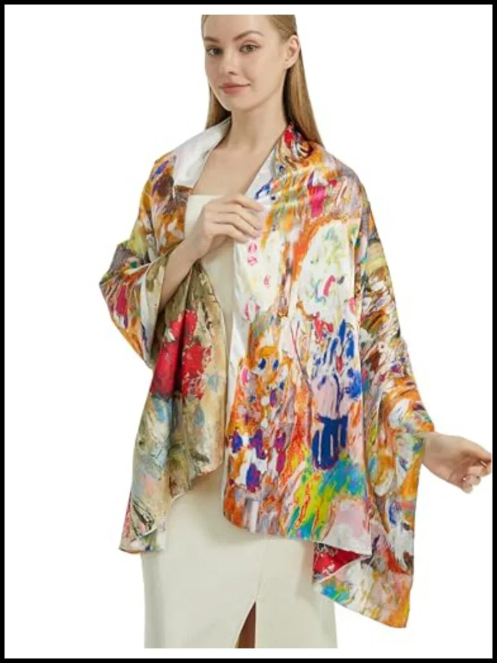Silk Feeling Lightweight Floral Scarf Long Shawl Wrap Double Sided